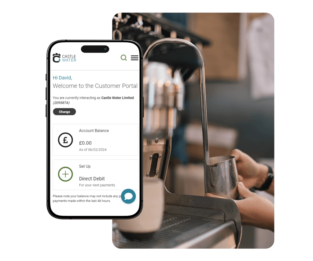 castle water mobile app showing account balance