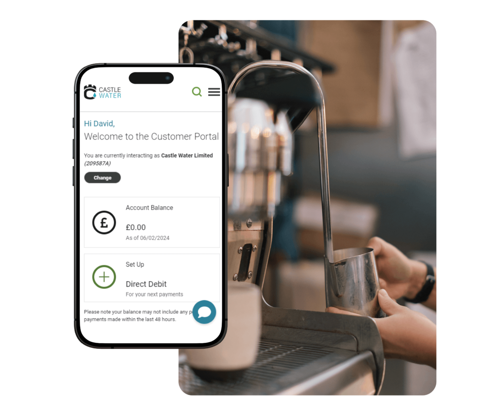 castle water mobile app showing account balance
