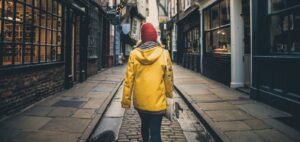 woman working through Yorkshire street