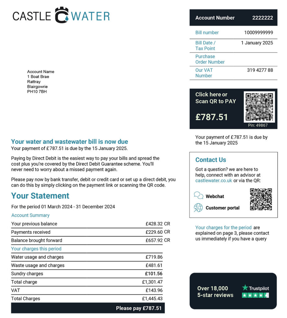 Water Billing Example Water Bill For Business | Castle Water